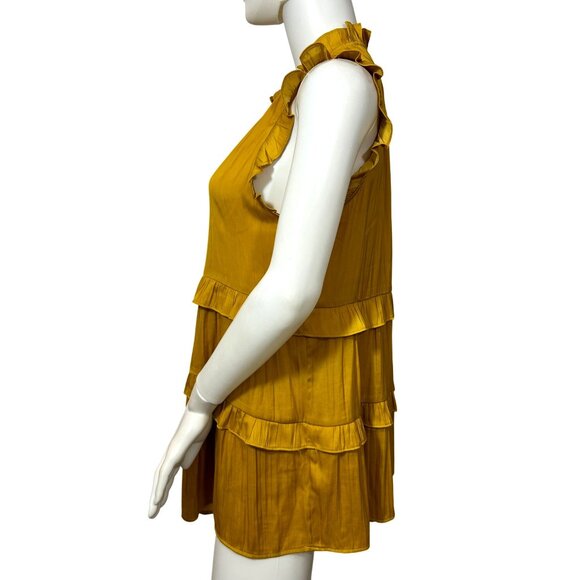 Anthropologie Top M Honey Yellow Tiered Sleeveless Ruffles Boho Keyhole A-Line - Picture 3 of 15